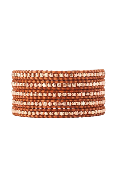 Chan Luu Wrap Bracelet 18k Rose Gold Natural Brown Leather