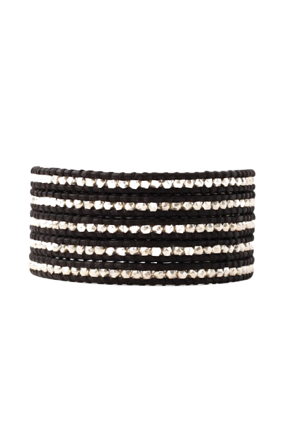 Chan Luu Wrap Bracelet Sterling Silver Natural Black Leather